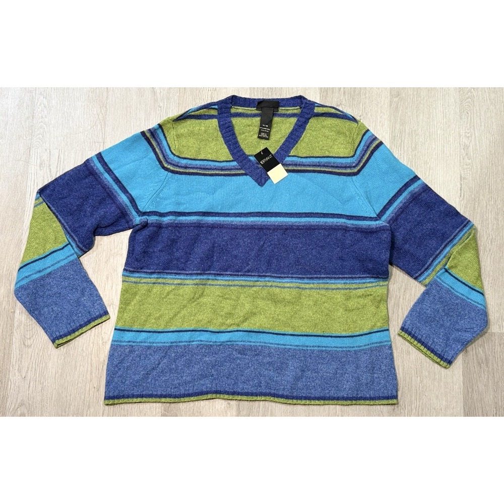 Vintage 90s Lane Bryant Lambswool Sweater Women's 14/16 Striped V-Neck Knit NWT